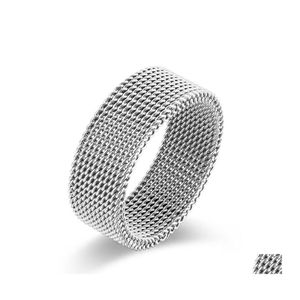 Band Rings 8Mm Fashion Black Sier Unisex Mesh Stainless Steel Ring Circle Woven Women Men Wedding Friends Gift Drop Delivery Jewelry Otoej