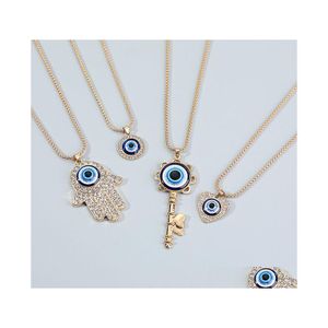 Naszyjniki wiszące mody biżuterii geometryczne złe oko Naszyjnik fatima serce Klucz dhinestone niebieskie oczy upuszczenie wisie