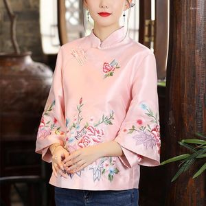 Roupas étnicas 2023 estilo chinês Tang Suit Coat Butrown Botão de bordado Oriental Feminino Elegante Blusa A422