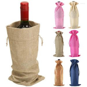 Embrulho de presente 1 pçs tampa de garrafa de vinho tinto com cordão saco de estopa embalagem para casa mesas de cozinha portáteis enfeites de mesa