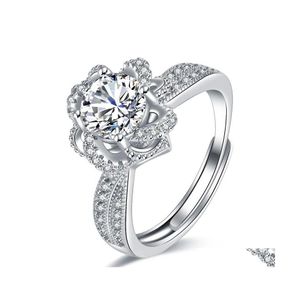 Solitaire Ring Adjustable Opening Fashion Modern Crystal Engagement Prong Design Rings For Girls Aaa White Zircon Cubic Women Weddin Otxbc