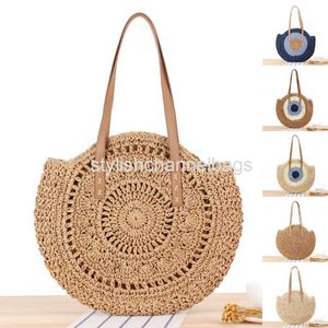 Totes Round Straw Beach Bag Vintage Handmade Woven Shoulder Bag Raffia Circle Rattan Bags Bohemian Summer Vacation Casual Bags 0205/23