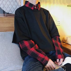 Мужские футболки Harajuku Плед в футболке уличная одежда Hip Hop Ulzzang Мужские женщины Осень Хай-стрит Топы смешная длинная рукава свободная футболка уличная одежда 230204