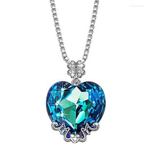 Hänge halsband lyxiga österrikiska kristallsmycken för kvinnor blå hjärta pendantjewelry utsökta mamma gåvor