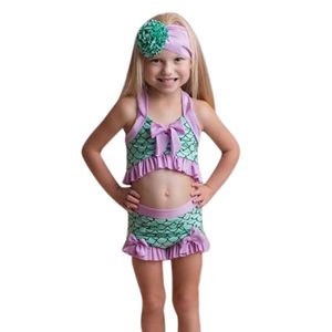 En bit bikini baddräkt för 1-6 år flickor barn barn barn sommar barn tryck bowknot badkläder kläder set barn