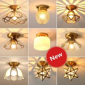 Luzes de teto Full Copper Nórdico LED LED MOBILIMENTO DE DOR Lâmpada de Decoração 220V Retro Light