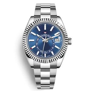 Mit Box, automatische mechanische Herrenuhr, 42 mm, blaue Uhr, schwarzer Edelstahl, Sky-Dweller, voll funktionsfähiges kleines Zifferblatt, Datumskalender, funktionierende Armbanduhr 202368