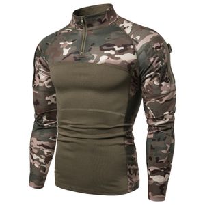 Men's T-Shirts Men's Tactical Camouflage T-shirt Outdoor Military Combat Uniform Shirt Camping Army Clothes Long Sleeve Zipper Men Camo Shirt 230204