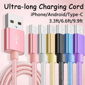 Video Cables Type C Nylon Braided Micro USB Cables Charging Sync Data Durable Quick Charge Charger Cord for Android v8 Smart Phone