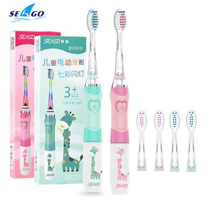 Tandborste Seago Kids Sonic Electric Battery Powered Colorful LED Smart Timer Tooth Brush Bytesbara Dupont Heads SG EK6 230204