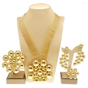 Necklace Earrings Set Fashion Brazil Gold Plated Jewelry Ladies Luxury Large Ring Wedding Banquet Round Pendant H20014