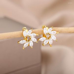 Kolczyki obręcze krystalicznie kwiat kwiatowy dla kobiet ze stali nierdzewnej złoty kolor cyrkon roślinna biżuteria biżuteria