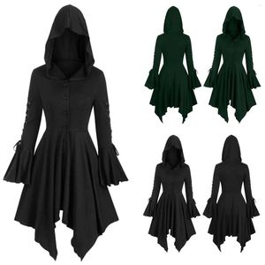 Casual Dresses Medieval Renaissance Women Gothic Hooded Dress Vintage Cloak Punk Witch Coat Bandage Irregular Party Cosplay Costumes Robe