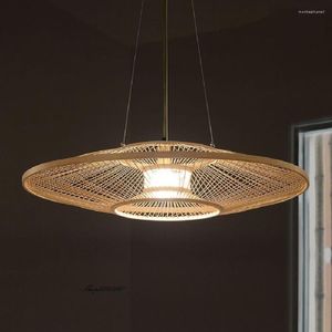 Lampade a sospensione Luci di bambù in stile cinese Retro Apparecchio a sospensione fatto a mano Sala da pranzo Mobili Ristorante E27 Hanglamp