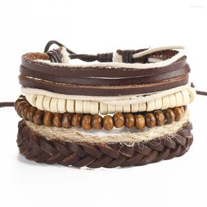 Strand Coffee armband äkta flätad wrap läderarmband män 2023 armband för kvinnor femme pulseira mujer 5st/parti