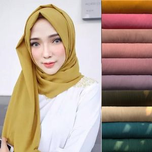 Kvinnor vanlig bubbla chiffong halsduk hijab wrap fast color sjalar pannband muslimska hijabs halsdukar