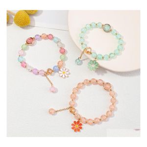 Beaded Fashion Jewelry Strands Colorf Crystal Resin Bracelet Flower Pendant Beads Elastic Bracelets Drop Delivery Dhhzm