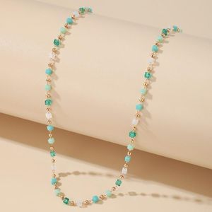 Chains Trend Versatile Ins Green Beaded Square Sugar Ball Necklace For Women Gold/silver Simple Chain JewelryChains