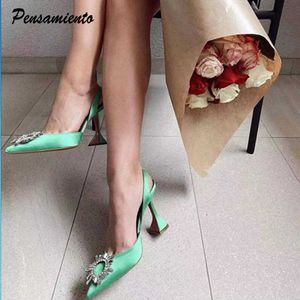 Dress Shoes 2021 Star style Women Sandals Elegant Pointed toe Slingback Summer Office Lady Shoes Fashion High heels Gladiator sandals Woman G230130