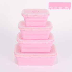 Set di stoviglie 4 Pz / set Rettangolo in silicone Lunch Box Pieghevole Bento Contenitore pieghevole Ciotola 350/500/800 / 1200ml Per