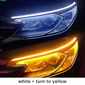 2pcs LED DRL luz de circulação diurna do carro faixa flexível à prova d'água faróis automáticos branco sinal de volta amarelo luzes de fluxo de freio 12V