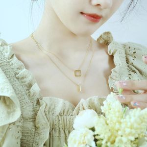 Hänge halsband opk kvinnor halsband rostfritt stål tenderar flerskikt lång kedja justerbar mode guldfärg present smycken
