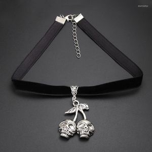 Choker Dark Punk Skull Face Pendant Necklace Goth Cherry Shape Clavicle Chain Velvet Necklaces For Women Men DIY Gothic Jewelry Gifts