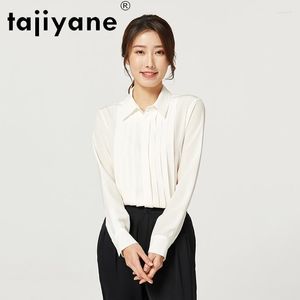Kvinnor Bluses Tajiyane Top Elegant Silk Shirts For Women Long-Sleeved High-End Chic Professional Blause Clothing FCY033