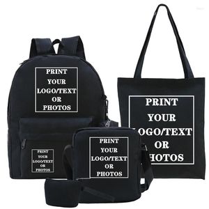 حقيبة الظهر تخصيص صورة / اسم الأطفال أكياس مدرسة الفتيات Bag Bag Kids Teenager Bagpack Backpacks 5pcs / set