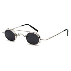 Sonnenbrille Kleine ovale Frauen Retro Vintage 2023 Metallrahmen Silber Gold Schwarz Punk Clip auf Sonnenbrille für Männer Geschenk mit Box FML