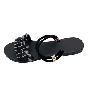 Sandálias Fashion Spring e Summer mulheres solas planas coloras solides preto preto tanga de tornozelo para tamanho 11