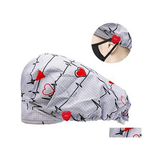 Beanie/Skull Caps Printed Unisex Cotton Adjustable Pet Work Dust Cap Nursing Elastic Beauty Hats Salon Scrubs Beanie Drop Delivery F Otjqx