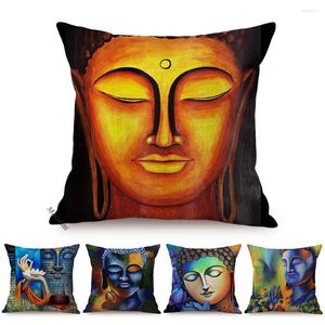 Kudde akvarell Buddhism Home Decoration Gautama Buddha Sakymuni Oil Målning Art Cover Southeast Asia Style Sofa Case