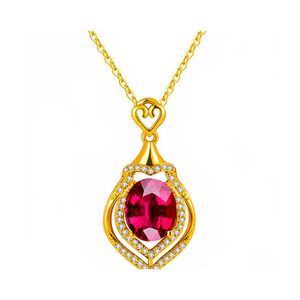 Pendant Necklaces 18K Gold Luxury Water Drop Pear Shaped Ruby Gemstone Necklace For Women Sier Wedding Jewelry Vipjewel Delivery Pend Dhxby