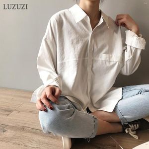 Women's Blouses LUZUZI Autumn 2023 Loose Oversized White Shirt For Women Turn-down Collar Solid Long Sleeve Casual Shirts And Tops