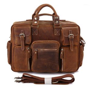 Valigette da uomo vintage ventiquattrore in vera pelle per laptop maschile Borsa a tracolla retrò Crazy Horse da uomo Borsa multitasche BusinessHandbag