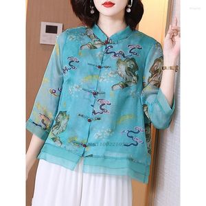 Ethnic Clothing 2023 Chinese Traditional Blouse National Cheongsam Oriental Flower Print Casual Loose Tang Suit Retro