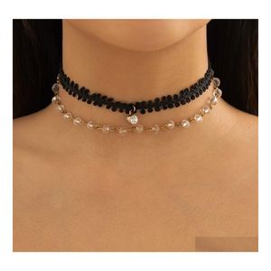 Chokers Mtilayer Black Short Choker Necklace Women Wed Bridal Crystal Pendant Clavicle Chain Jewelry Christmas Gift Drop Delivery Ne Dhtj3