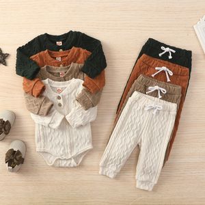 Clothing Sets Citgeett Autumn Solid Infant Baby Girl Romper Tops Pants Suit Long Sleeve Button Sweater Knitting Casual Trousers Clothes 230203