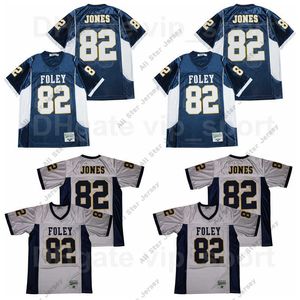 Abbigliamento da football universitario americano Foley Lions High School Football 82 Julio Jones Maglia da uomo Tutto cucito Traspirante Sport Puro cotone Blu navy Bianco Colore della squadra Buono Qu