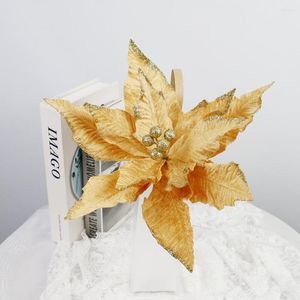Dekorativa blommor simulering jul dekoration glitter sammet guld pulver krans hem galleria fönster visar falsk grenprydnad leverans