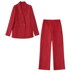 Kvinnors tvådelar Pants Passar Office Ladies Blazer Set With Button långärmad kappa Casual Elegant Outwear Woman Jackor Suftwomen