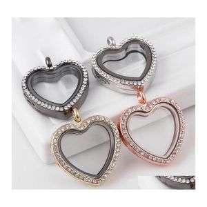 Lockets Heart Memory Opening Magnetic White Crystal 30Mm Floating Glass Pendant Charms Without Chains For Necklaces Jewelry Drop Del Ot4Xk