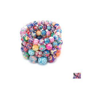 Beaded Strands Fimo Printing Beaded Chains Bracelets For Women 814 Mm Flower Soft Y Beads Wrap Bangle Fashion Handmade Diy Jewelry Ot8Dl