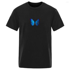 Männer T Shirts Blau Schmetterling Druck Oansatz Baumwolle Hemd Sommer Hohe Qualität Tops Freizeit Casual Männlichen Mode Ropa De hombre