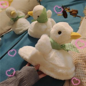 Pantofole BKQU Little Duck Fluffy Women Wear Baotou Autunno e Inverno Allmatch Simpatico cartone animato Peluche Caldo cotone 230204