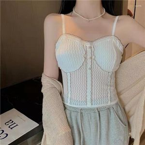 Women's Tanks French Sexy Crop Tank Tops Lingerie Vest With Padded Streetwear Women Underwear Lace Breathable Bras Shaper Top Elastic