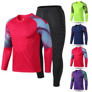 Outdoor T-Shirts Men's Adult Soccer Goalkeeper Uniform Protective Sponge long Sleeve Training Football Goalkeeper Soccer Jersey Top and Pants 230203