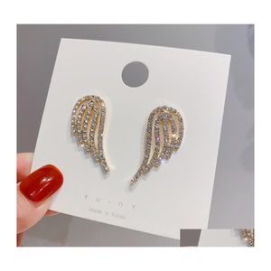 Stud Fashion Jewelry S925 Sier Post Cute Angel Wing Earrings Rhinstone Drop Delivery Dhpva