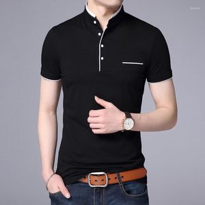 Camisas de pólo de polos masculinas colar de cor sólido colar de manga curta clássica clássica algodão de algodão moda casual homem não ironizador